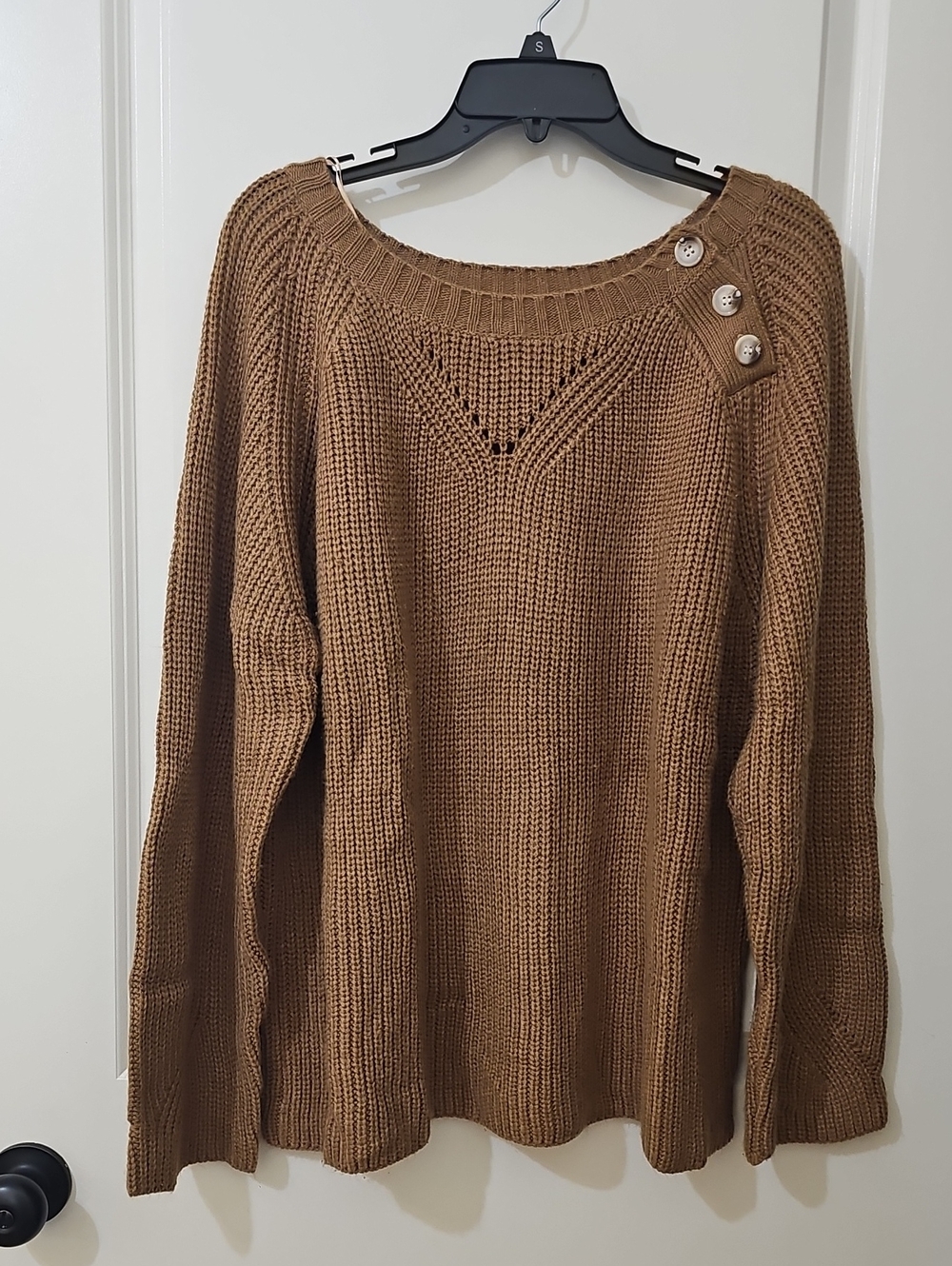 Ladies Oversized Tan Sweater with Button Detail